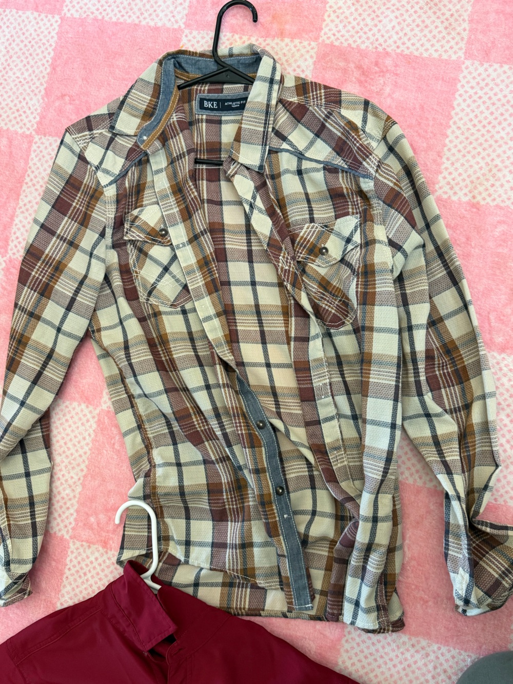 BKE Plaid Button-Down Shirt in Cream, Brown and Blue